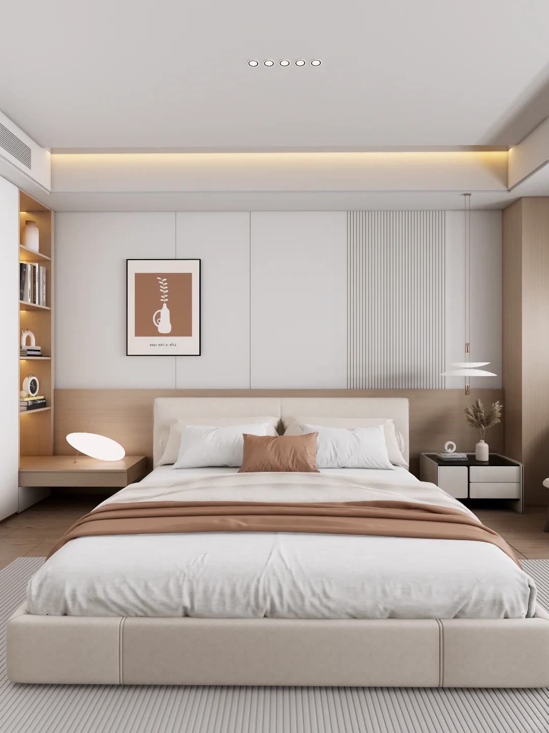NECOWOOD WPC-paneler skapar ett mysigt modernt master bedroom i trästil